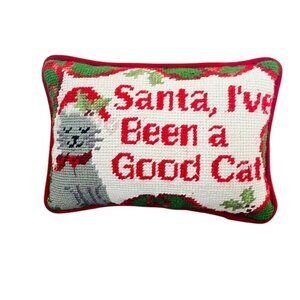 Santa I've Been a Good Cat Mini Needlepoint Pillow